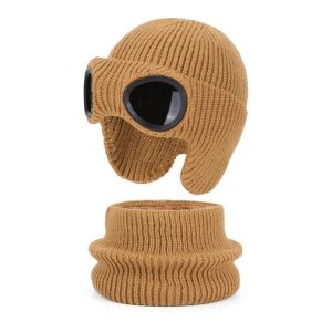 ADAM 2Pcs/Set Ấm áp Bộ mũ và khăn trùm đầu dành cho trẻ em khi trượt tuyết Mùa đông Lớp lót mềm mại Mũ len đan cho trẻ em Thời trang Làm dày Mũ bảo vệ tai cho trẻ em dành cho bé gái bé trai