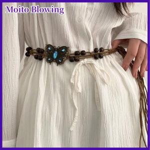 Moito สายรัดเอวสไตล์โบฮีเมียนสำหรับผู้หญิงลูกปัดไม้ทอลายผีเสื้อน้ำประดับเพชรสไตล์ชาติพันธุ์แบบลำลองสำหรับวันหยุด