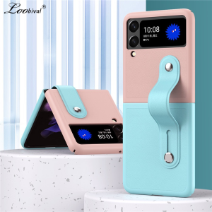 For Samsung Galaxy Z Flip 3 4 5 Leather Wristband Case Color Contrast Shockproof Case for Z Flip3 ZFlip 4 Lens Protection Cover