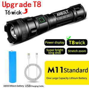 Outdoor Flashlight Powerful Flashlight Led Torchlight USB Rechargeable Light Zoom Tactical Light with Bottom Attack Cone Build-in 26650 Battery
