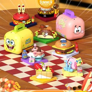 AREA-X Block AB0076 Fastfood Lunch Box Spongebob Squarepants Series Gift Decoration Building Brick Toy