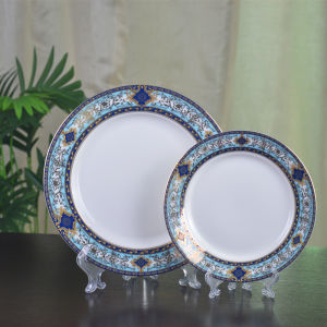 Porcelain vintage dinner plate set luxury golden ceramic plates serving dish for home