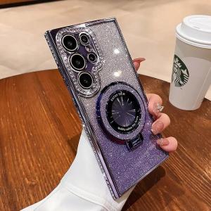 Luxury Glitter for Magnetic Bracket Case for Samsung Galaxy S26 S24 S25 S23 Ultra S22 Plus A55 A35 A25 Diamond Plating Cover