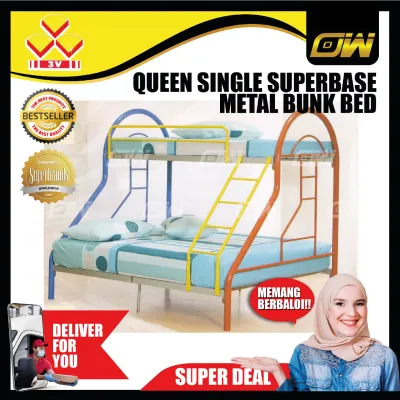QUEEN SINGLE SuperBase Metal Bunk Bed/Double Decker Bed/Queen Metal Bed/Queen Bed/Couple Bed/Couple Bedframe/Adult Bedframe/Large Bed/Homestay Bed/Master Bedroom Bed/Katil Besi Kuat (Colourful Colour)