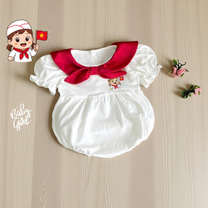 BD290 Bodysuit áo liền quần khăn đỏ thêu em bé cầm cờ RIOKIDS cho bé trai bé gái