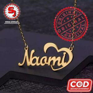 Kalung Titanium Ukir Nama Sendiri Lapis Emas