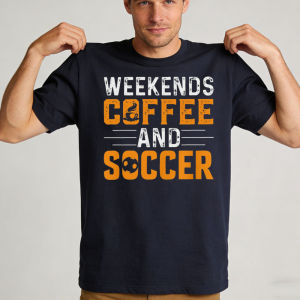 [Local Stock] HBESTY  Vintage Two-Tone Distressed Print T-Shirt Weekends Coffee And Soccer Sport Quote Men Cotton Summer Soccer Fan Gift Tee