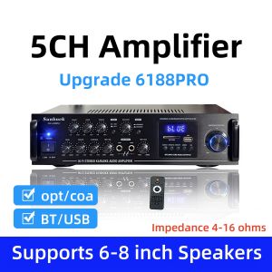 6000W bluetooth5.0 Audio Amplifier Stereo Home Theater AMP Car Home 5CH karaoke Cinema Support USB AUX FM Kereta AMP sound enhancer 6188E penguat rumah 家用功放