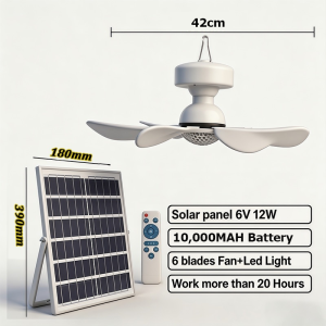 16 inch Solar Ceiling Fan With Panel With Light Remote Control Portable Solar Fan Solar Rechargeable Fan Light Complete Set 3 Lighting Modes For Outdoor Indoor