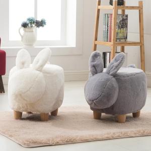 Rabbit Stool Shoes Sofa Stool Faux Fur Washable Cover Solid Wood Legs