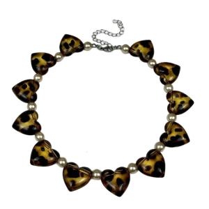 Exaggerated Leopard Print Heart Pearls Necklace Adjustable Crystal Acrylic Chain For Women Party Jewelry Gift