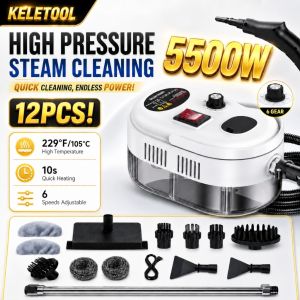 【SG】5500W Steam Cleaner High Pressure & High-Temp 15S Heat-Up  Steam Cleaning 6-Step Touch Control Handheld Steam Cleaner | Kills 99.9% Germs | 12-Piece Accessories Portable Cleaning Machine For Sofa Curtain Floor & Kitchen