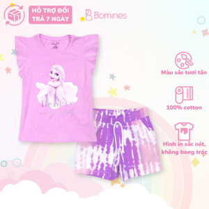Đồ bộ bé gái hình công chúa Elsa BOMINES quần ngắn thun cotton loang màu cho bé 3-10 tuổi 12-30kg DBSBGELSAQUANLOANG1