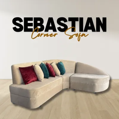 SNAZZY SEBASTIAN CORNER SOFA WITH 6 PLUSH PILLOWS SLEEK AND ELEGANT DESIGN- MANWELL