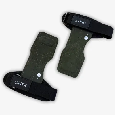 ONYX Grips - 1Pair Non-Slip Wrist Wrap Triple Layer Cowhide Material Weight Lifting Grips Gloves