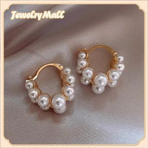 18k gold pawnable saudi gold original genuine south sea pearl white double-row pearl hoop earrings for women gift
