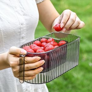 Kotak Akrilik Transparan Rak Makanan Kulkas Organizer Buah Sayur Dapur Wadah Saringan -Maya
