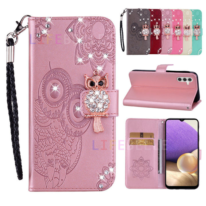 LIFEBELLE Casing for Samsung Galaxy A34 A54 5G Case, with Hand Strap  Shiny Rhinestones Owl Pattern Premium PU Flip Leather Cover Phone Cases  Card