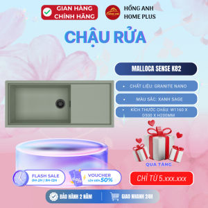 Chậu rửa bát đá Granite Nano Malloca Sense K82 màu xanh sage kèm khay trượt tiện lợi bề mặt Nano