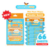 Moose Gear Baby Mini Wipes Premium Powder Scent 6PACKS (11s per pack) Extract Thick & Soft