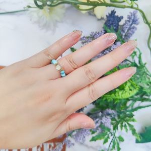 Ready Stock SG - Turquoise Gold Plated Hematite Clear Quartz Handmade Crystal Beaded Elastic Ring Handmade Crystal Ring