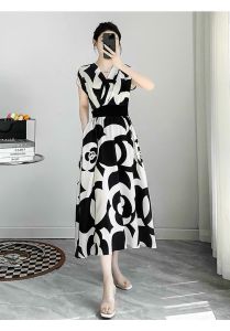 Đầm Lụa Hoạ Tiết Phối Nơ Chiết Eo Cao Cấp - Glady G266 - Đầm Xoè Dáng Dài Chất Lụa 2 Lớp Mềm Mịn Phù Hợp Mọi Hoàn Cảnh