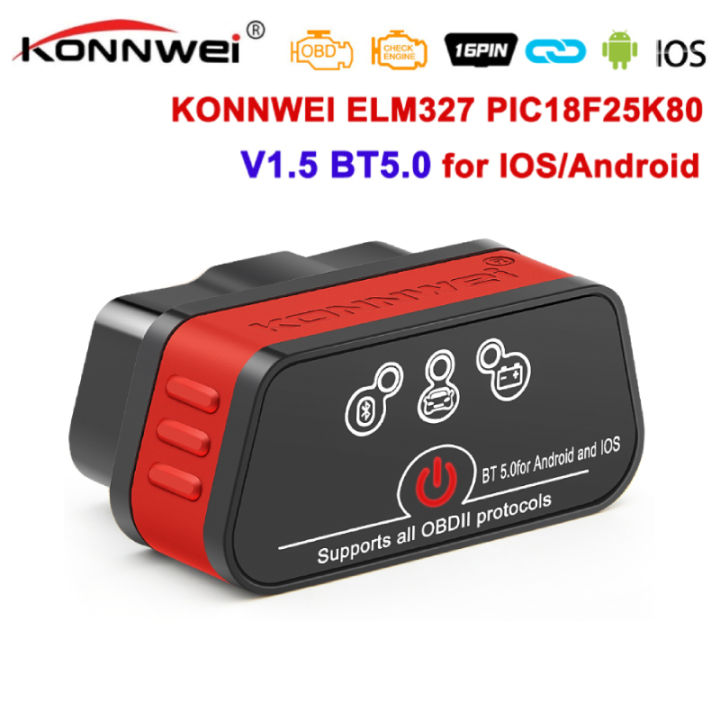Konnwei ELM327 V1.5 Bluetooth 5.0 OBD2 Scanner ELM 327 V1 5 OBDII Auto Car Diagnostic Tools ODB2 OBD 2 Code Reader