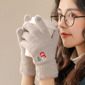 Găng tay len lông cừu mềm mại cho nữ găng tay len ấm áp họa tiết noel