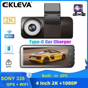 EKLEVA 2K Type-C Charger 4.0 Inch FHD Car Dash Cam Dual Lens Front and Rear 1440P+1080P GPS and WIFI Night Vision DVR Car Camera