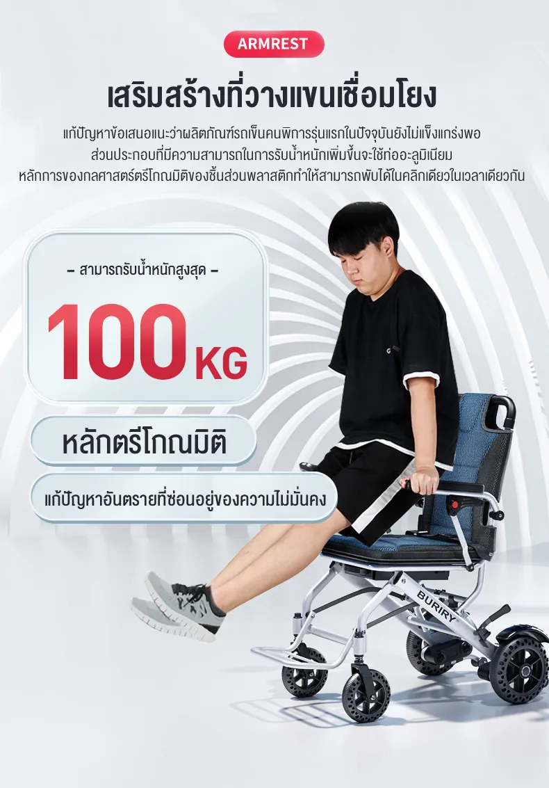 HIMIWAY รถเข็นไฟฟ้าแบบพับได้น้ำหนักเบาพิเศษ 1 คัน ยางรังผึ้ง + ซับแรงกระแทกล้อหน้า แบตเตอรี่ลิเธียม 10AH ระยะ 20 กิโลเมตร
