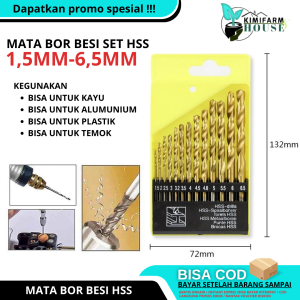 Mata Bor Besi Set HSS 1.5mm - 6.5mm Pegangan bulat Quick Change 13pcs