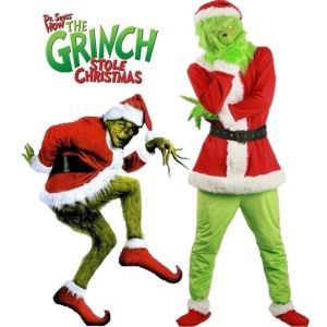 Christmas Cosplay Costumes COS Grinch Green Hair Monster Clothes Mask Christmas Grinch Play Costume Thief Grinch Doll