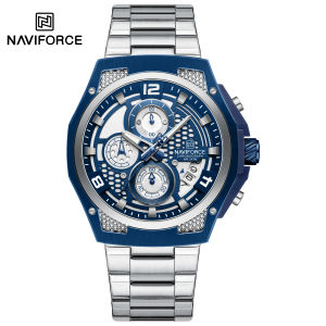 NAVIFORCE Original Watch for Men Calendar Chronograph Stainless Steel Strap Luminous 30m Waterproof Fashion Casual Outdoor Sports Multifunctional Mens Wristwatch