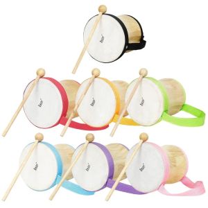 NEXTYOO Gỗ Trống tay Ấn Độ trống bằng da cừu Giáo dục sớm Đàn tambourine bằng gỗ Bền bỉ Kèn trống đi kèm Nhạc cụ gõ dành cho trẻ em Dành cho trẻ em