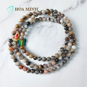 Vòng tay quấn 3 đá San Hô hoá thạch size 4.5 li phối charm bướm cá chép vàng thịnh vượng | Hoa Minh Gem