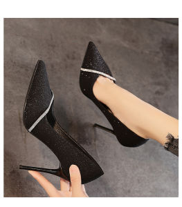 Free Shipping In Stock: Rhinestone-Studded Stiletto-Heeled Pointed-Toe High Heels For Women Suitable For Work Made Of PU Material Ships Within 72 Hours Extra-High Heels