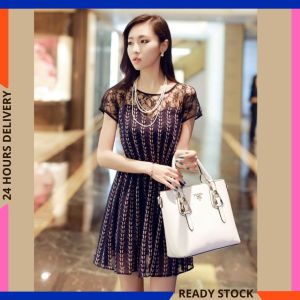 CFBOUTIQUE Korean Style Women Fashion Lace Panel Printed Ladies Summer Dress