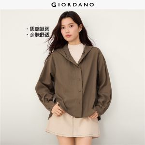 Giordano Beau Monde Women High-low hem oversized hooded jacket Free Shipping 13376852