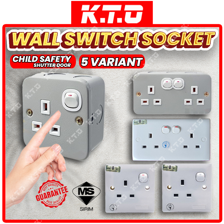 1 Gang 2 Gang Switch Socket Outlet 3 Pin Single Double Switches Wall