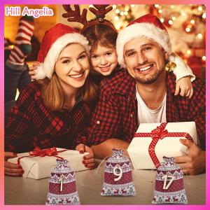 [Hill Angelia] Christmas Advent Calendar Bags 24 Days Countdown Calendar Burlap Bags Drawstring Gift Bags For Adults And Kids DIY Candy Bags