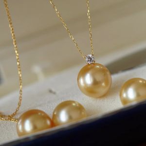 Montagne Jewelry Natural Faultless South Seawater Gold Pearl Pendant 18k Pure Yellow Gold Diamond Fine Jewellery Pendant Necklace