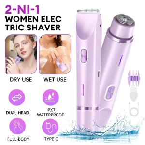 3‑in‑1 Double Head Electric Shaver Wanita IPX7 Waterproof Full Body Face Leg Bikini Underarm Arm Painless Hair Trimmer