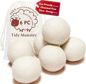 6 Pack All Natural Organic Wool Dryer Balls XL Size - Reusable Chemical Free Natural Fabric Softener Anti Static Reduces Clothing Wrinkles and Saves Drying Time