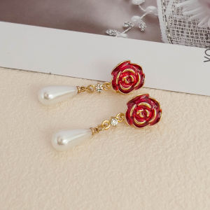 Fashionable Ring Gift 法式耳环女秋冬高级感轻奢茶花耳钉小众设计感百搭耳饰女N1 34