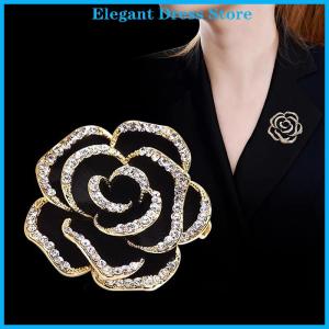 [K&P Elegant]👗👗 1Pc Rhinestone Camellia Flower Brooches for Women Pin Fashion Jewelry