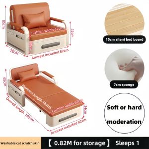 Elegant Storage Dual-Motion Folding Sofa Bed with Adjustable Leather Seat - Home Living Room Furniture