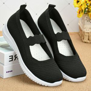 New Women Fashion Slip On Comfort Jogging Shoes Korean Style Breathable Flat Casual Black Rubber Shoes For Women On Sale