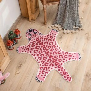PUDE Leopard Pattern Pink Tiger Carpet Striped Cartoon Tiger-shaped Doormat Unique Absorbent Bedroom Floor Mat Home Decor