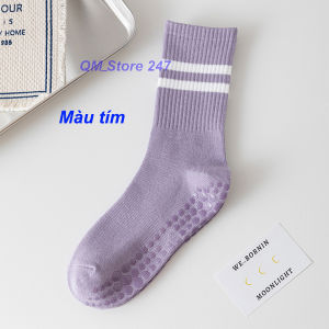 Tất / Vớ Thể Thao Cao Cổ Freesize Tập Yoga Pilates Gym... Cotton Co Giãn Đính Hạt Silicon Chống Trơn Trượt TV21