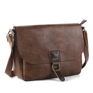 Work bag commuter leisure large capacity zipper crossbody bag single shoulder European and American retro style cowhide brown clamshell messenger bag LIKEBAG
